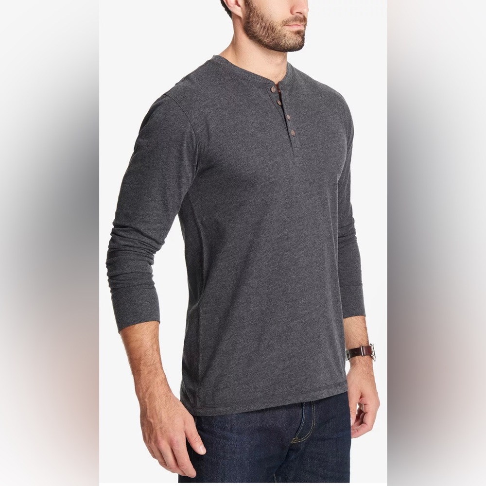 Weatherproof Men’s Henley Long Sleeve T-Shirt Heather Black New With Tags